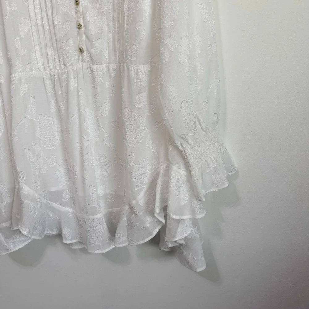Soft Surroundings Jacquard Sheer Tunic Tank XL Blouse Floral Ruffle Long Sleeve - Picture 2 of 9
